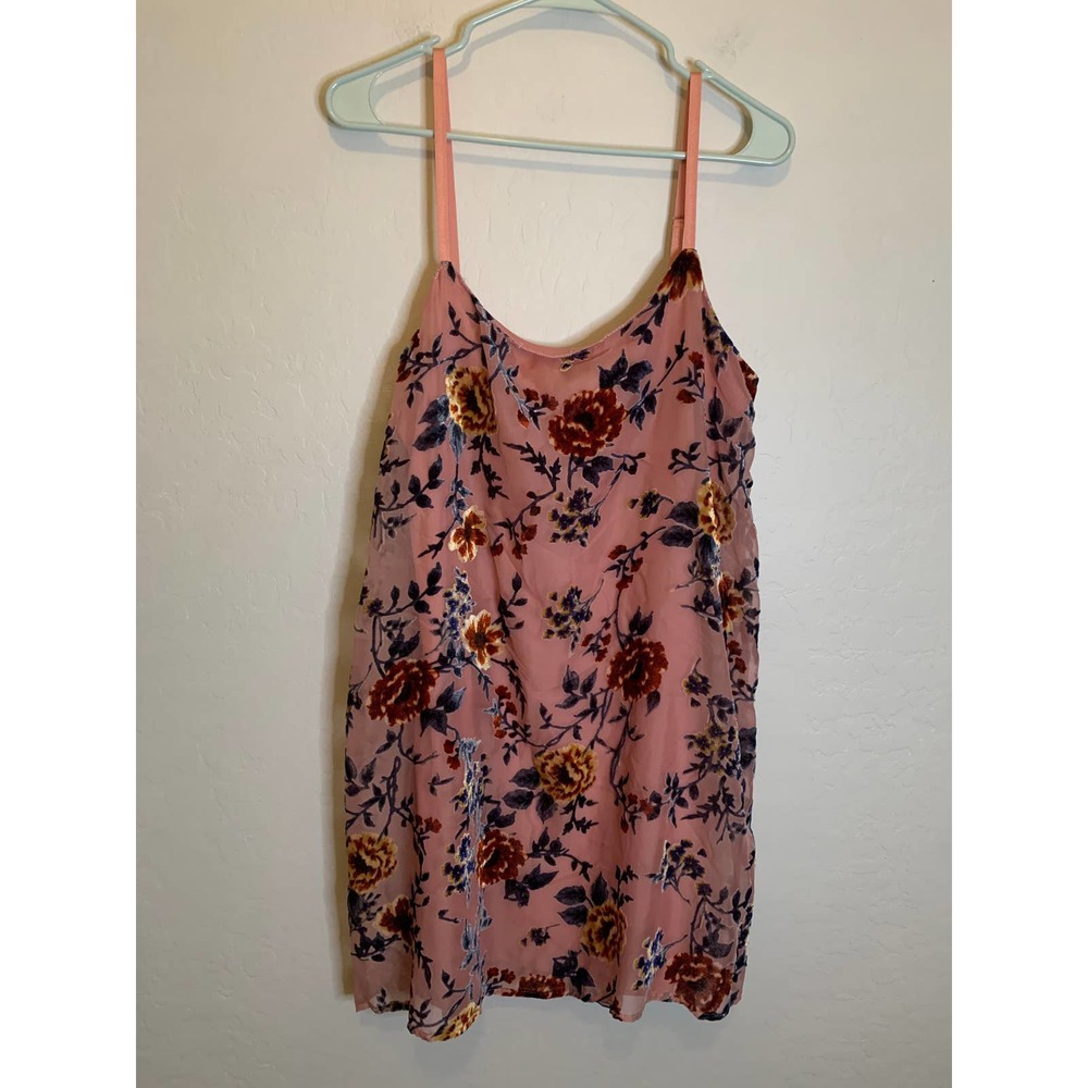 As U Wish | Pink Floral Netting and Velvet Spaghetti Strap Mini Dress Size Large